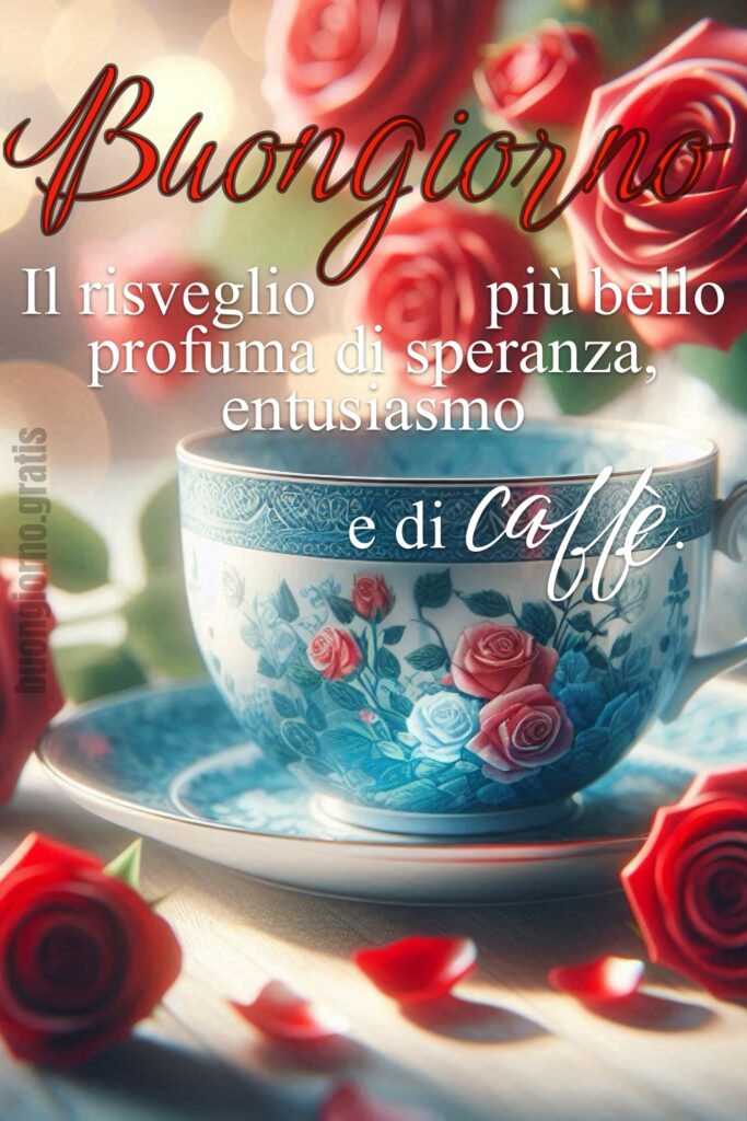 Buongiorno caffè e rose rosse